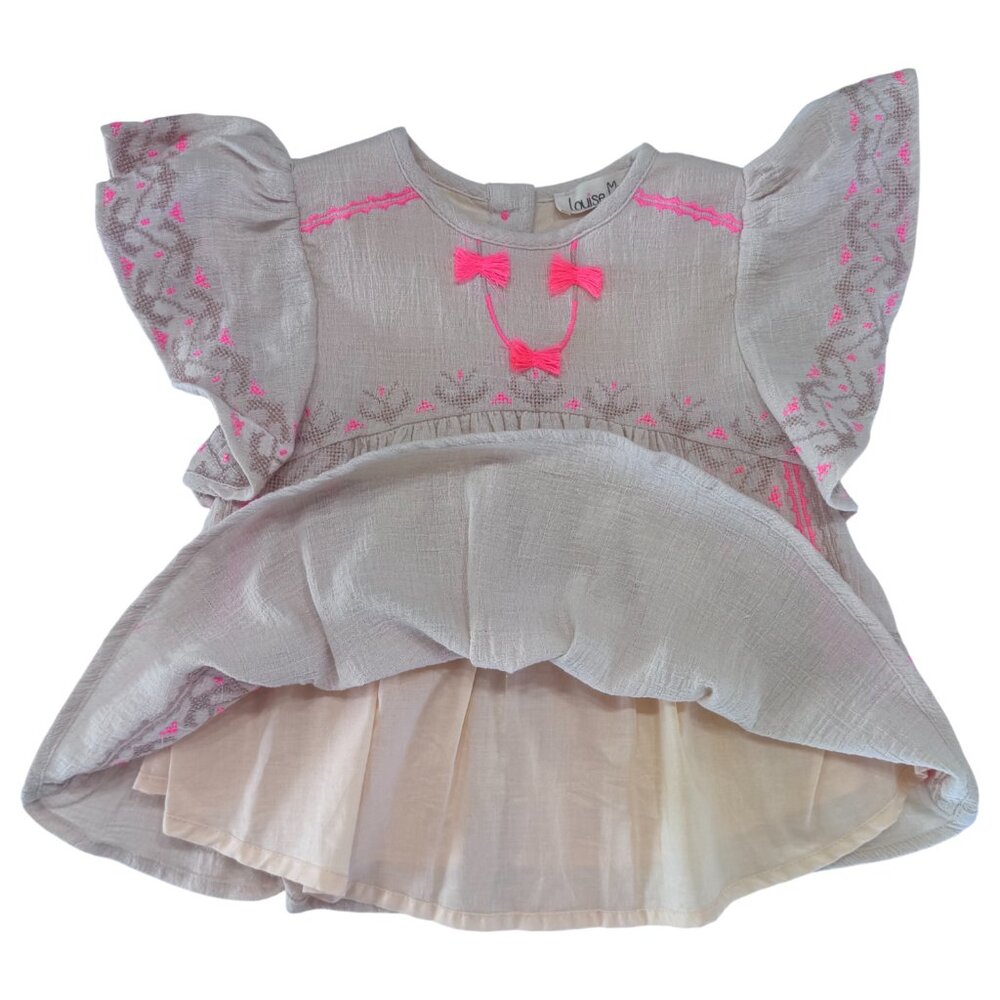 LOUISE MISHA - EMBROIDERED DRESS NUMIDIE - COTTON - BEIGE - 6M - NEW NO TAG - Picture 3 of 6